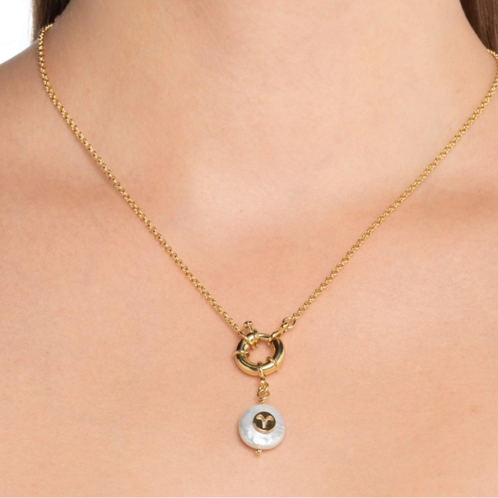 Gold plated Zodiac Pearl Necklace Aquarius ♒️ NWT - Picture 3 of 7